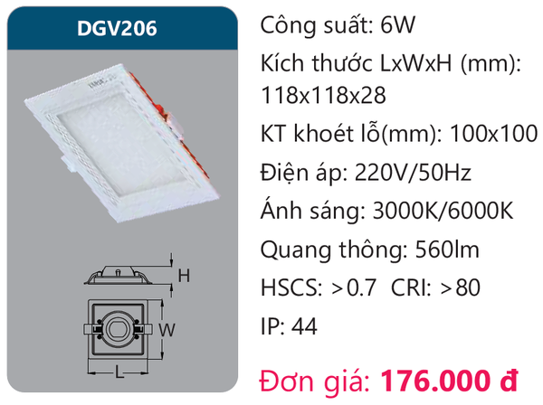 Đèn Led panel cao cấp Duhal DGV206