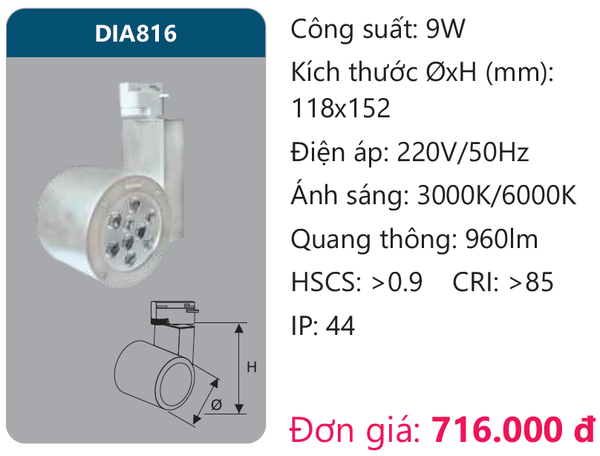 Đèn Led chiếu điểm thanh ray Duhal DIA816