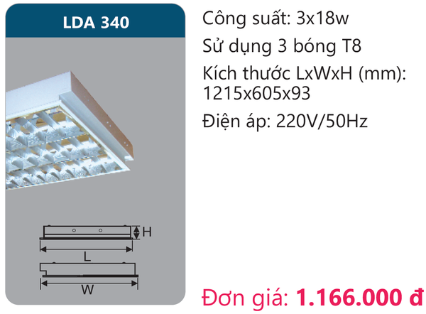 Máng đèn phản quang âm trần Duhal LDA 340
