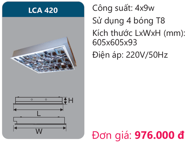 Máng đèn phản quang âm trần Duhal LCA 420