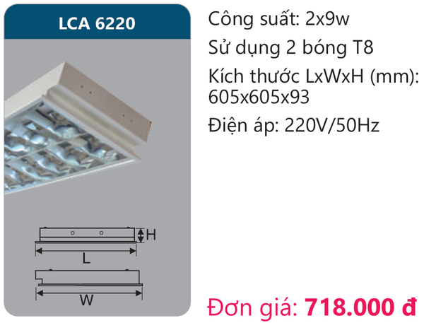 Máng đèn phản quang âm trần Duhal LCA 6220