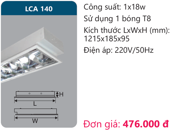 Máng đèn phản quang âm trần Duhal LCA 140