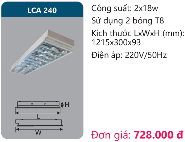 Máng đèn phản quang âm trần Duhal LCA 240