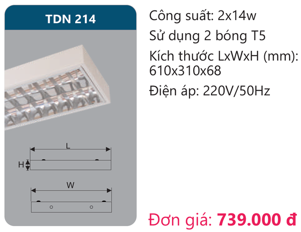 Máng đèn phản quang lắp nổi âm trần Duhal TDN 214