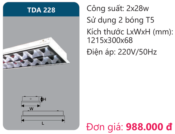 Máng đèn phản quang lắp nổi âm trần Duhal TDA 228
