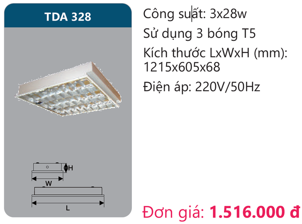 Máng đèn phản quang lắp nổi âm trần Duhal TDA 328