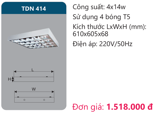 Máng đèn phản quang lắp nổi âm trần Duhal TDN 414