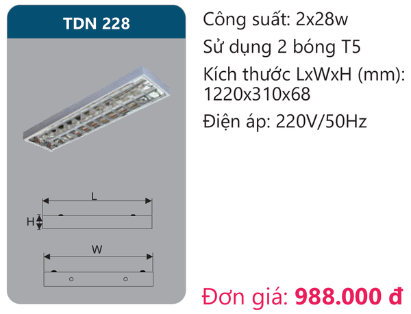 Máng đèn phản quang lắp nổi âm trần Duhal TDN 228