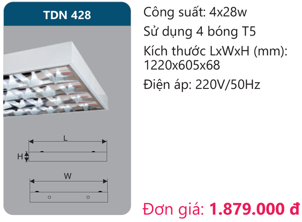 Máng đèn phản quang lắp nổi âm trần Duhal TDN 428