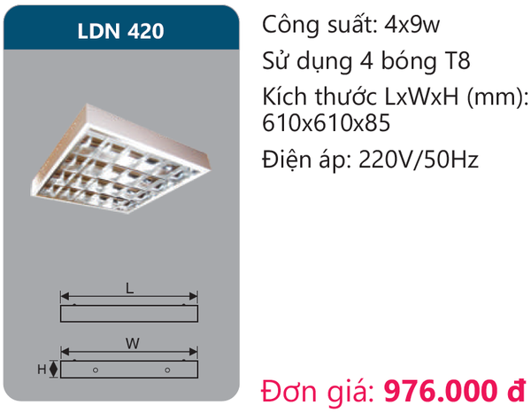 Máng đèn phản quang lắp nổi Duhal LDN 420