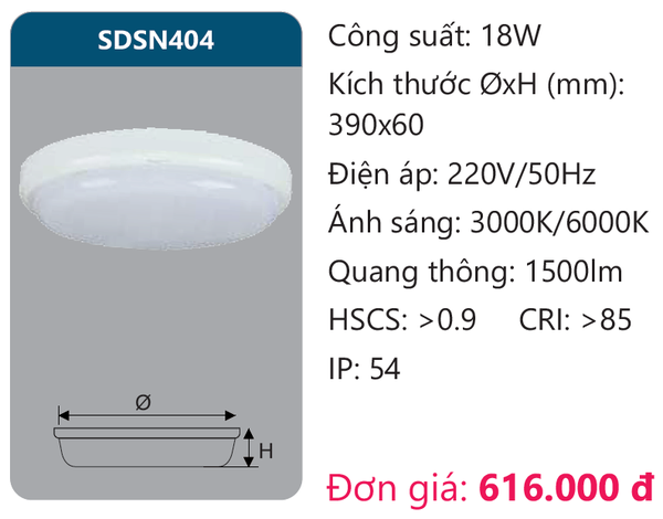 Đèn Led ốp trần chống thấm Duhal SDSN404