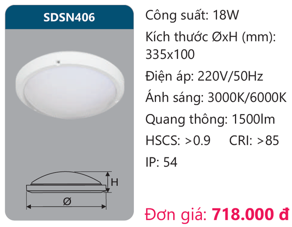 Đèn Led ốp trần chống thấm Duhal SDSN406