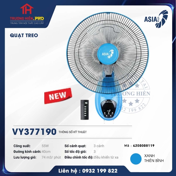 Quạt treo điều khiển từ xa Asia VY377190...