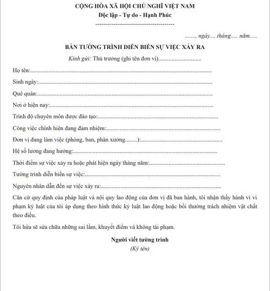 cách viết bản tường trình