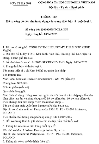 Kem bôi hỗ trợ giảm đau khớp Stabil 75g