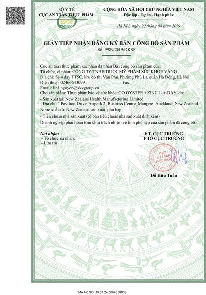 Tinh chất hàu New Zealand GO Oyster plus Zinc 60 viên