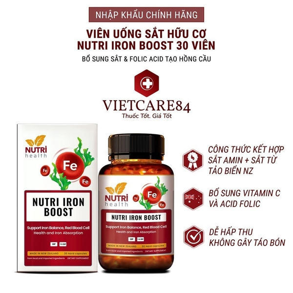 Viên Sắt Hữu Cơ Nutri Iron Boost 30 Viên