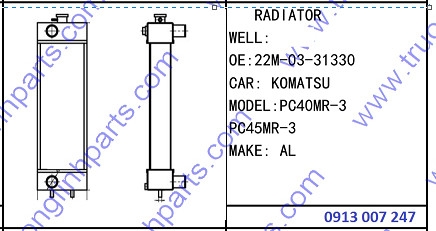 RADIATOR 22M-03-31330 for Excavator Komatsu PC40MR-3