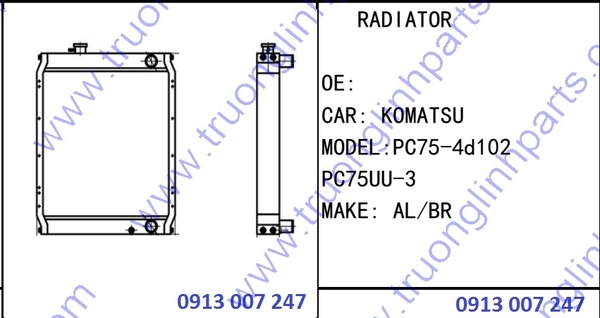 RADIATOR for Excavator Komatsu PC75UU-3 Engine 4D102