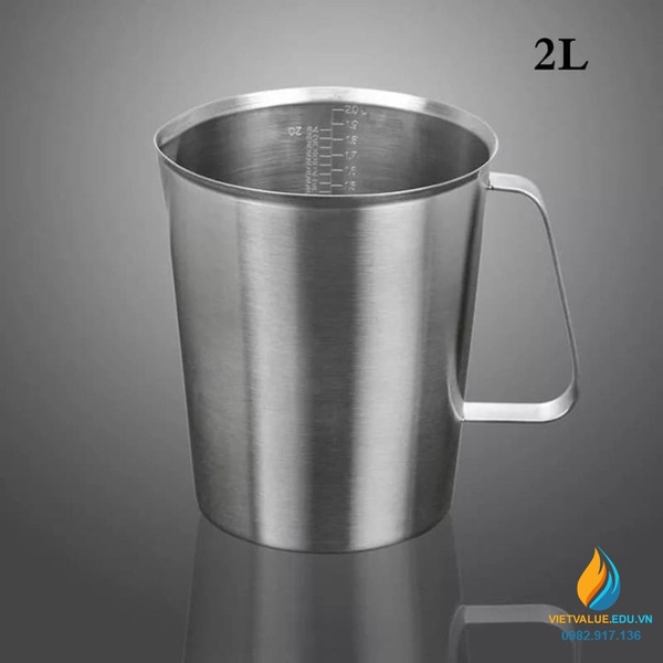 Ca inox 304 có chia vạch, có tay cầm, có mỏ rót, dung tích 2000ml VIETVALUE
