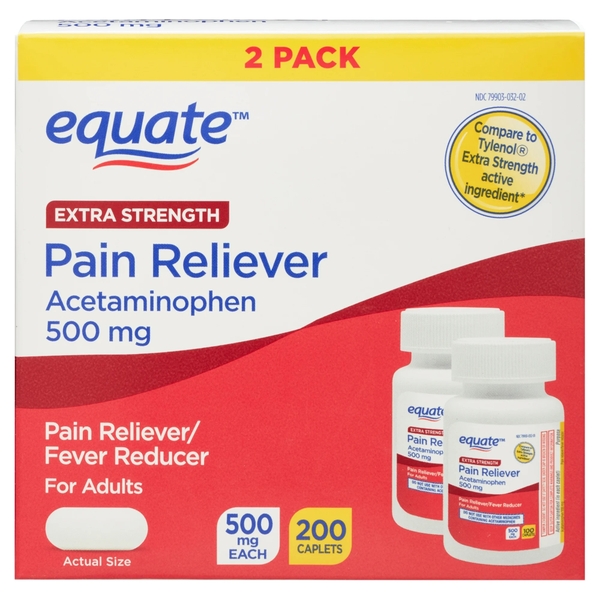 VIÊN UỐNG GIẢM ĐAU & HẠ SỐT TẠM THỜI VỚI CÔNG THỨC TỐI ĐA EQUATE EXTRA STRENGTH ACETAMINOPHEN CAPLETS, 500 MG, (200 VIÊN)