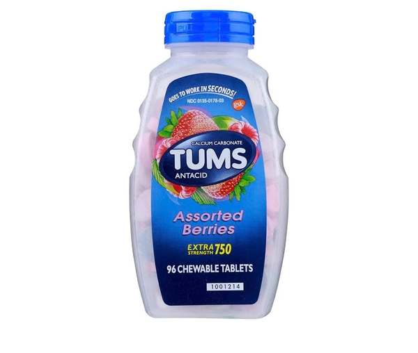 Kẹo Ngậm Giảm Đầy Hơi Khó Tiêu Tums Antacid Assorted Berries 1000mg 96 Viên