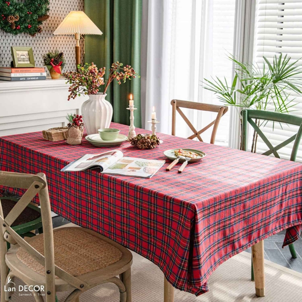 Khăn trải bàn họa tiết caro trang trí Noel, tiệc Giáng sinh sang trọng ...