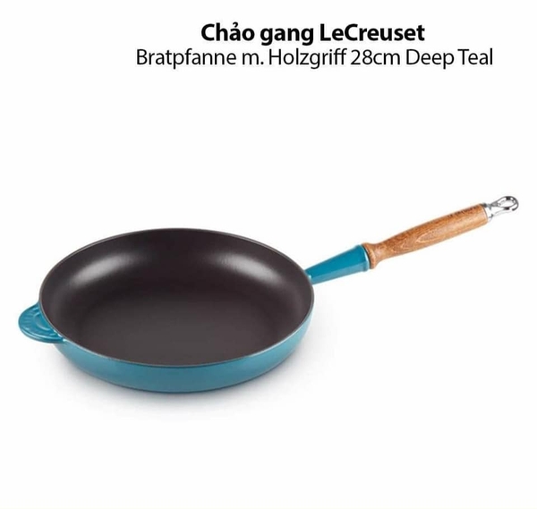 Chảo gang LeCreuset Bratpfanne m. Holzgriff Deep Teal