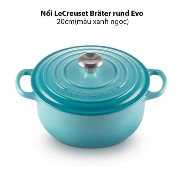 Nồi gang Le Creuset brater rund Evo 20cm Caribe Blue màu xanh ngọc