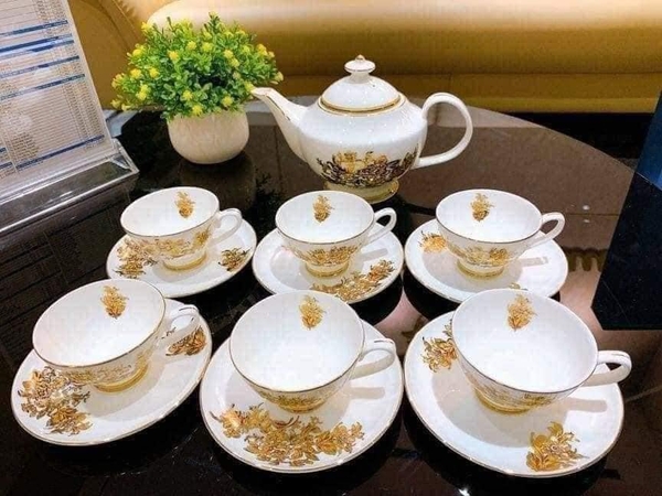 Bộ ấm - chén trà sứ xương châu Âu Imperial hoa cúc