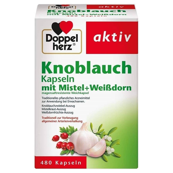 Viên nang tỏi, cây tầm gửi và táo gai - Doppelherz Knoblauch Kapseln mit Mistel + Weißdorn