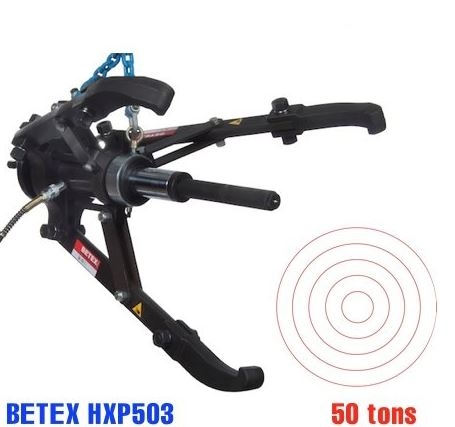 Cảo thủy lực 50 tấn BETEX HXP503, 2/3 chấu, tự định tâm, độ mở max 860mm, bơm rời.