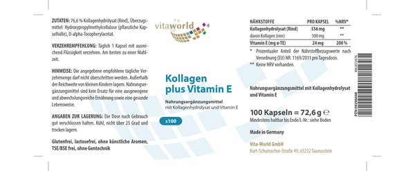 VIÊN UỐNG KOLLAGEN PLUS VITAMIN E VITAWORLD – MADE IN GERMANY