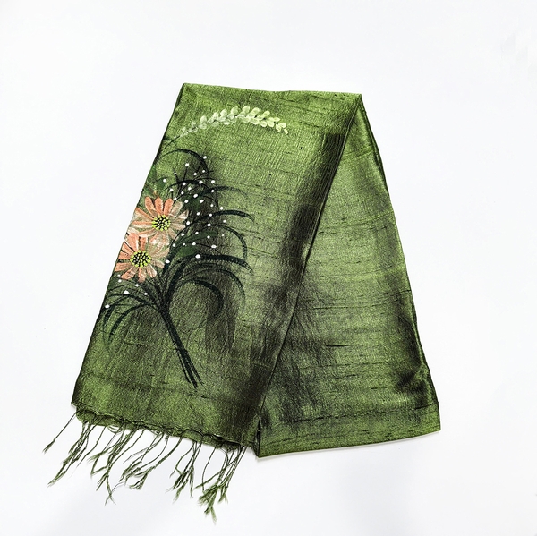 Khăn lụa tơ tằm Việt Nam 100% màu xanh olive