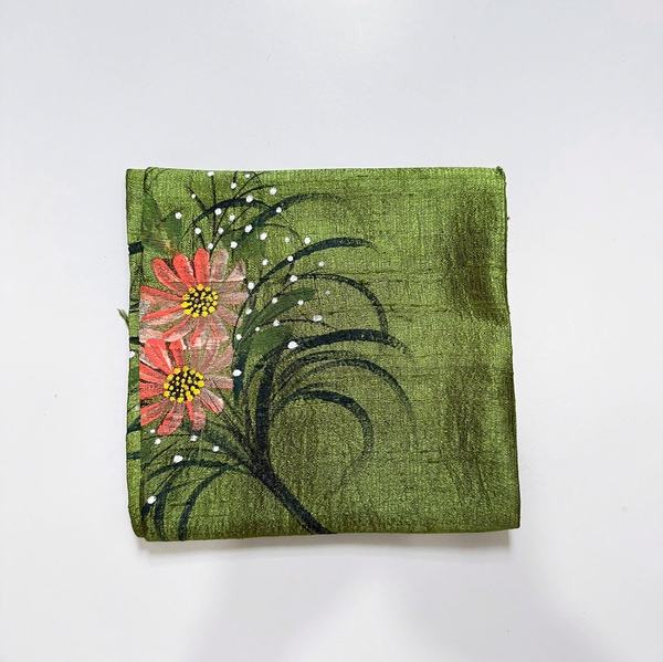 Khăn lụa tơ tằm Việt Nam 100% màu xanh olive