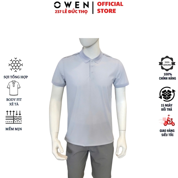 Áo thun polo Nam Tay Ngắn Có Cổ Owen APV253654 màu xám Dáng suông body fit tà bằng xẻ tà Chất liệu Nylon Spandex