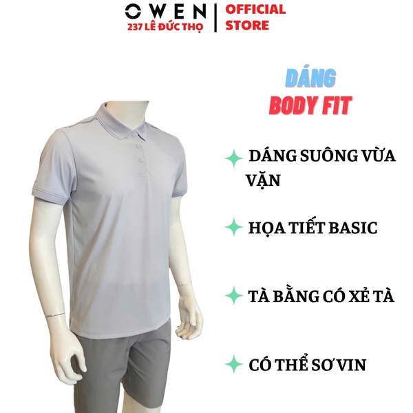 Áo thun polo Nam Tay Ngắn Có Cổ Owen APV253654 màu xám Dáng suông body fit tà bằng xẻ tà Chất liệu Nylon Spandex