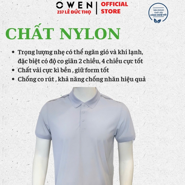 Áo thun polo Nam Tay Ngắn Có Cổ Owen APV253654 màu xám Dáng suông body fit tà bằng xẻ tà Chất liệu Nylon Spandex