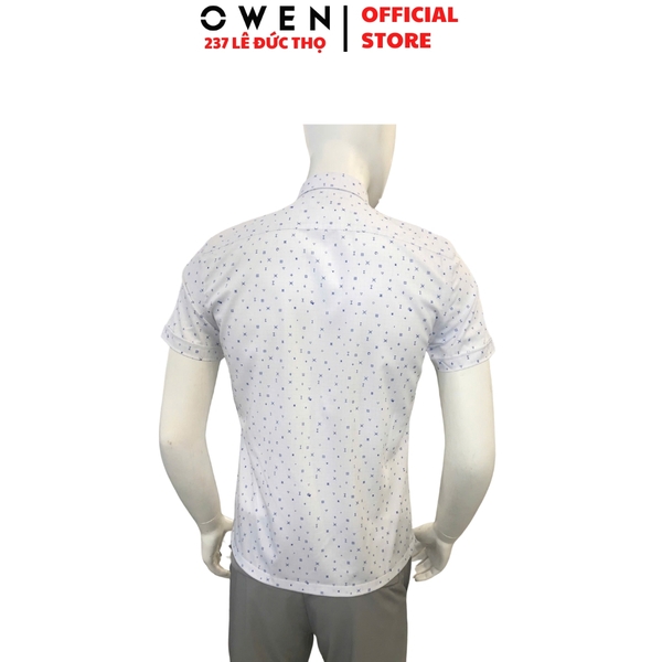 Áo sơ mi nam tay ngắn Owen AB240689NT màu trắng in họa tiết dáng suông Body fit tà bằng có túi chất liệu Modal Poly