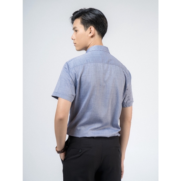 Áo Sơ Mi Nam Tay Ngắn Owen AS220135N Màu Oxford Navy Slim Fit Tà Lượn Không Túi Ngực Vải Sợi Tre