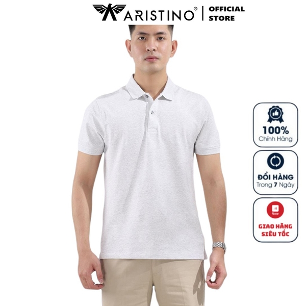 Áo Thun Nam Tay Ngắn Có Cổ Aristino APS012S8 Màu Xám Dáng Regular Fit Chất Liệu Cotton