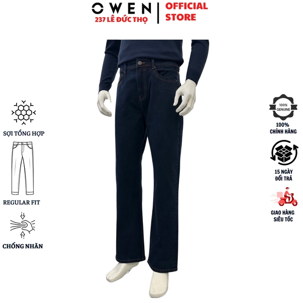 Quần Jean Nam Owen Quần Bò Nam QJT258003 màu xanh đậm dáng straight fit chất liệu demin cotton