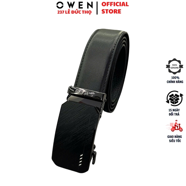 Thắt Lưng Nam Owen BELT256242 day da màu đen Mặt Khóa Trượt Tự Động Chất liệu da bò thật