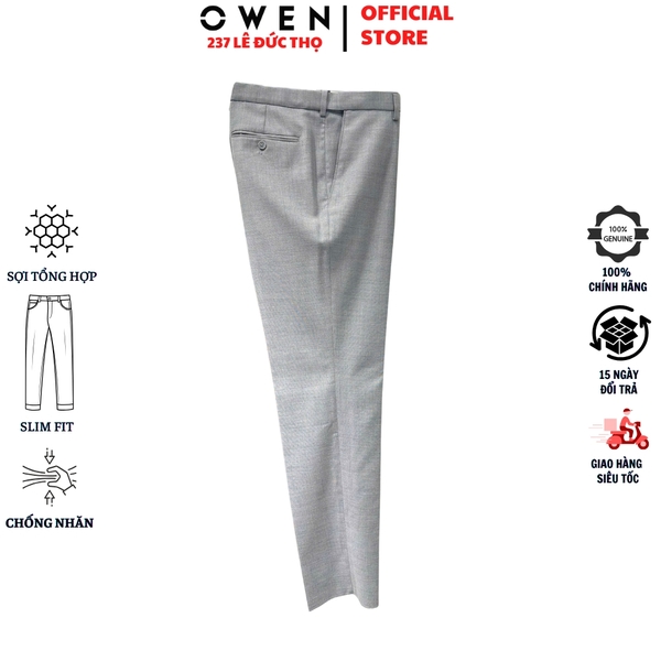 Quần tây Nam Owen QV256269 màu xám nhạt dáng ôm slim fit cạp tăng đơ Chất liệu Polyester Rayon