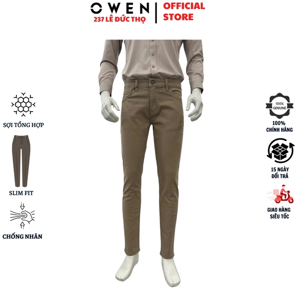 Quần Jean Nam Owen Quần Bò Nam QJS258030 màu nâu dáng slim fit chất liệu demin cotton