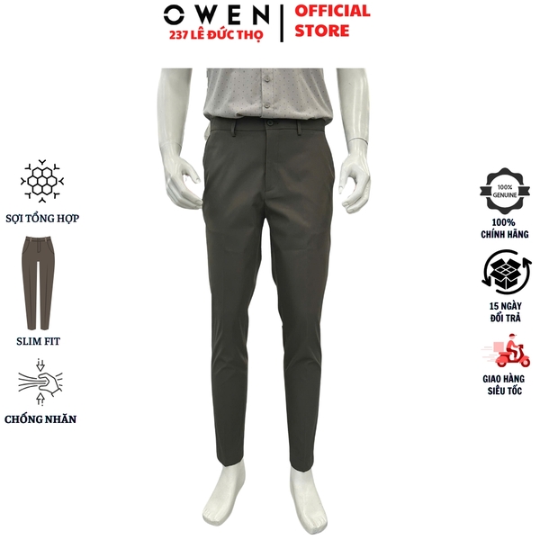 Quần tây Nam Owen QG257111 màu rêu nhạt dáng S-form thể thao chất liệu polyester