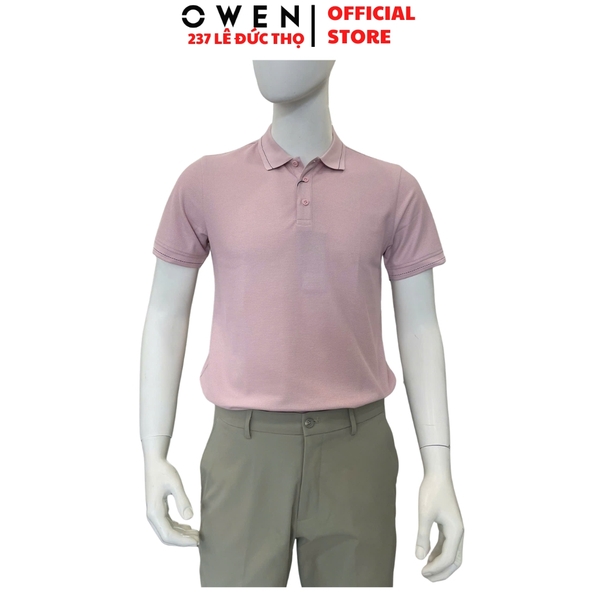 Áo thun polo Nam Tay Ngắn Có Cổ Owen APV262008 màu hồng dáng suông body fit xẻ tà chất liệu cotton poly