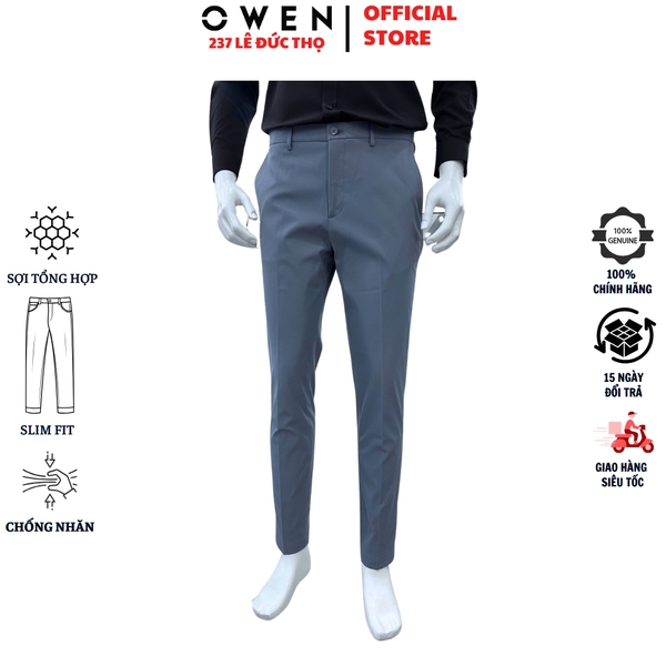 Quần tây Nam Owen QG257113 màu xanh dáng suông thể thao S-Form chất liệu polyester