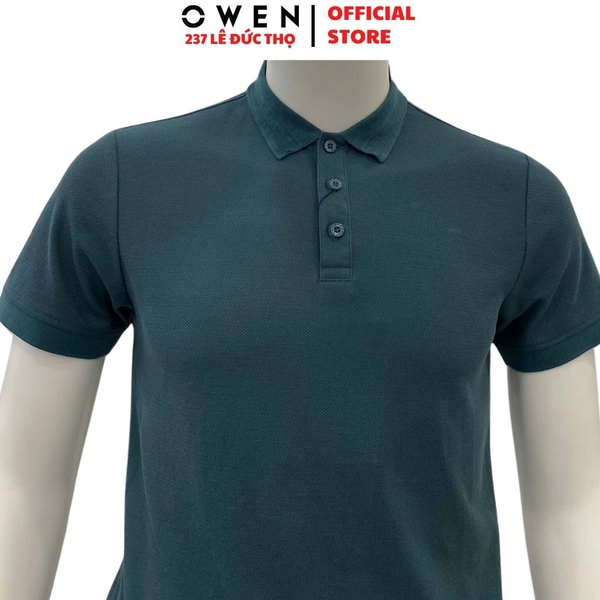 Áo Thun polo Nam Tay Ngắn Có Cổ Owen APV253613 màu xanh lá đậm dáng suông tà bằng xẻ tà chất liệu cotton poly