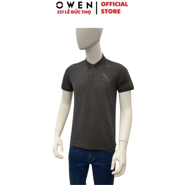 Áo thun polo Nam Tay Ngắn Có Cổ Owen APV252546 màu xám đậm dáng suông tà bằng xẻ tà chất liệu cotton renu